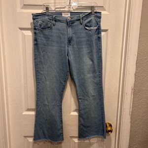 FRAME‎ Le High Flare Jeans Women's Light Wash Raw Hem Cropped Denim 32